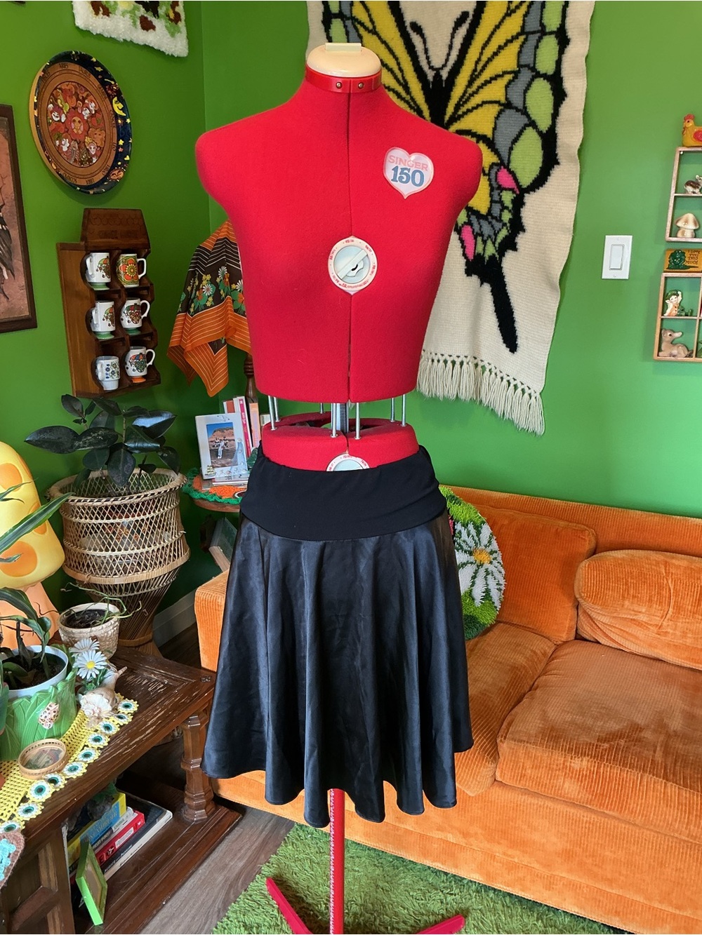 Women's Black Flared Skirt with Fold-Over Waistband